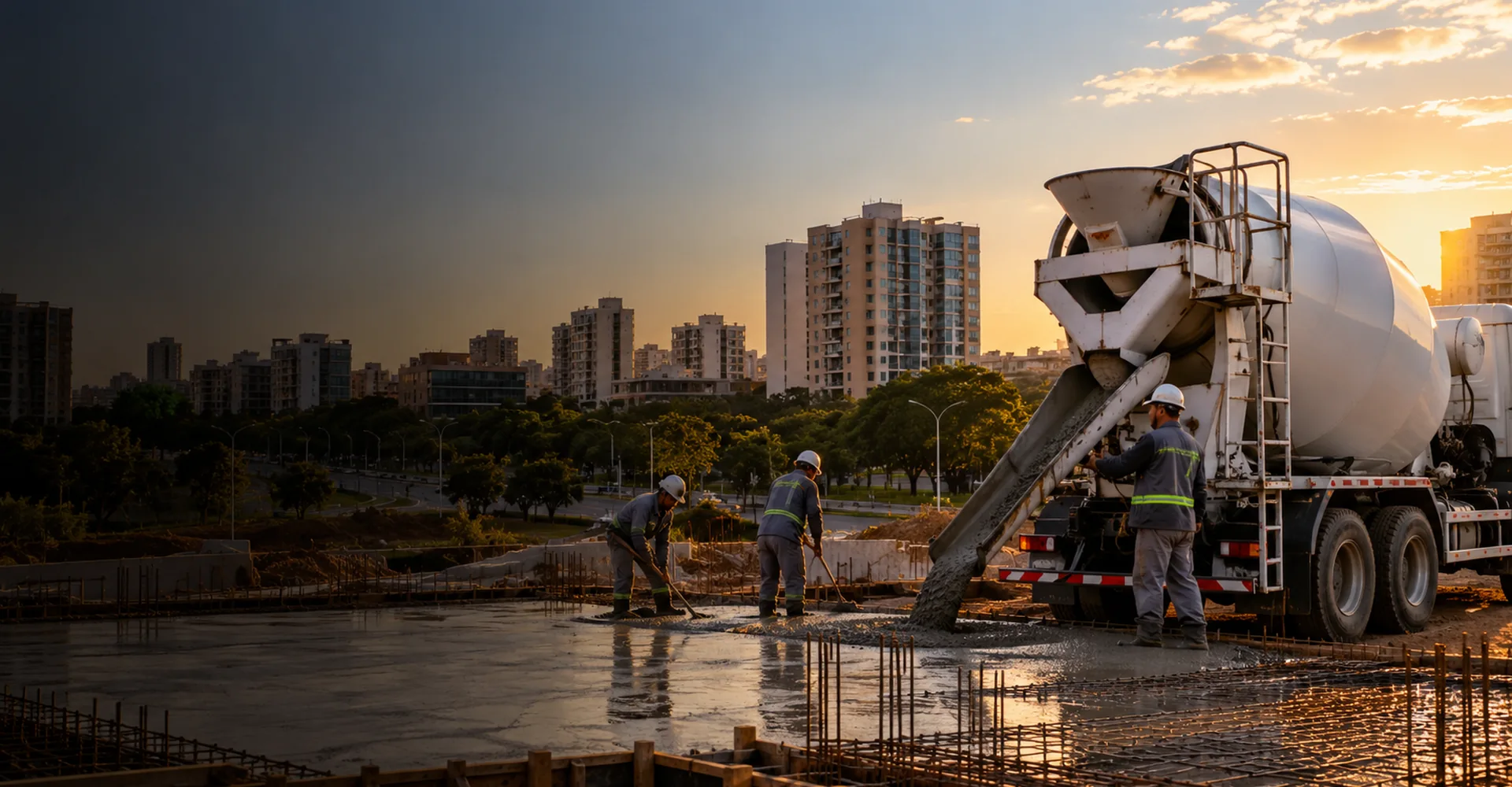 Concretagem urbana com caminhão betoneira no Distrito Federal